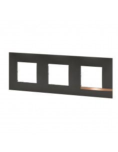 Plaque Altège Mezzo 3 postes Note cuivrée noir satiné avec liseré effet cuivre BTICINO BTAL9NC3 2