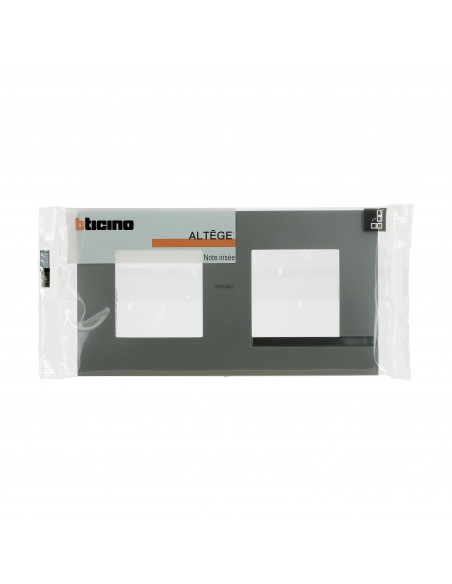Plaque Altège Mezzo 2 postes Note irisée -effet aluminium et liseré alu brillant BTICINO BTAL9NI2