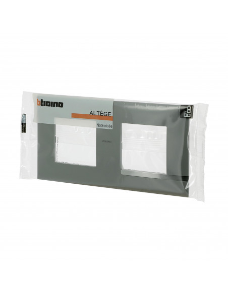 Plaque Altège Mezzo 2 postes Note irisée -effet aluminium et liseré alu brillant BTICINO BTAL9NI2