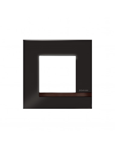 Plaque Altège Déco 1 poste Onyx noir brillant avec liseré bois foncé BTICINO BTAL9ON1