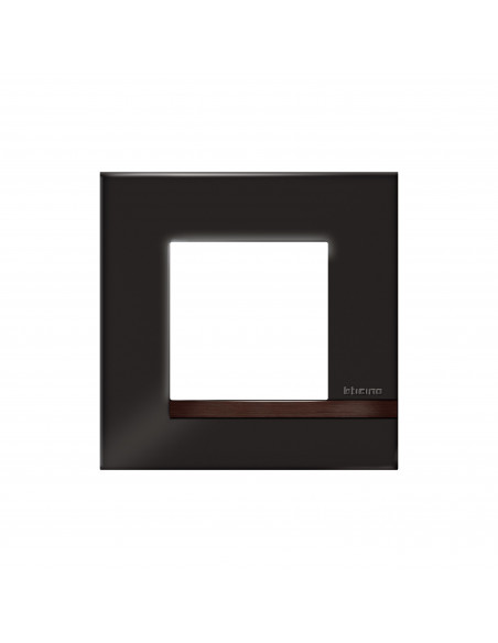 Plaque Altège Déco 1 poste Onyx noir brillant avec liseré bois foncé BTICINO BTAL9ON1