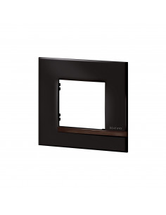 Plaque Altège Déco 1 poste Onyx noir brillant avec liseré bois foncé BTICINO BTAL9ON1 2