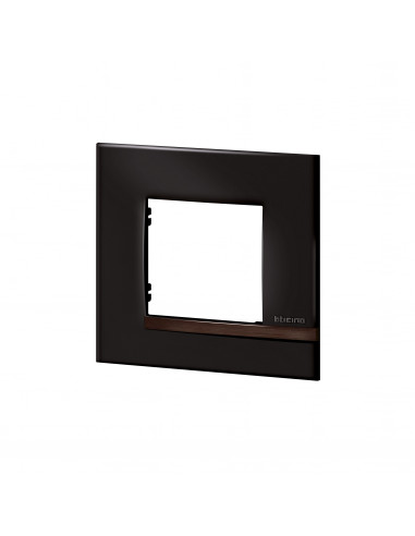 Plaque Altège Déco 1 poste Onyx noir brillant avec liseré bois foncé BTICINO BTAL9ON1