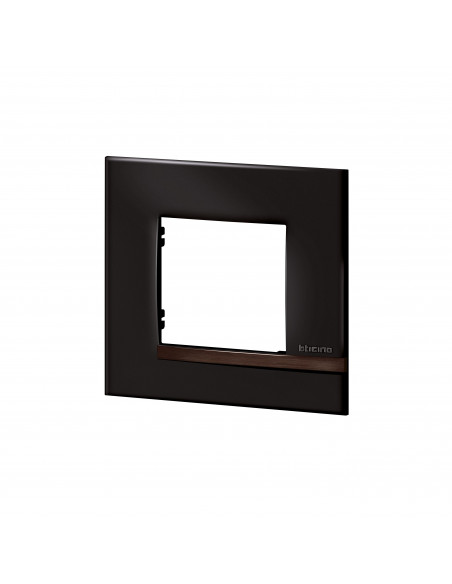 Plaque Altège Déco 1 poste Onyx noir brillant avec liseré bois foncé BTICINO BTAL9ON1