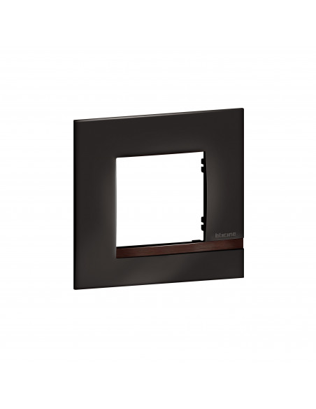 Plaque Altège Déco 1 poste Onyx noir brillant avec liseré bois foncé BTICINO BTAL9ON1