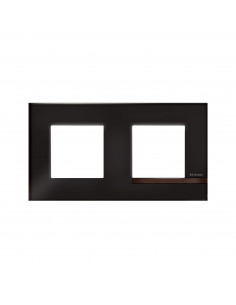 Plaque Altège Déco 2 postes Onyx noir brillant avec liseré bois foncé BTICINO BTAL9ON2