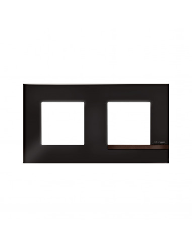 Plaque Altège Déco 2 postes Onyx noir brillant avec liseré bois foncé BTICINO BTAL9ON2