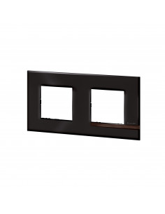 Plaque Altège Déco 2 postes Onyx noir brillant avec liseré bois foncé BTICINO BTAL9ON2 2