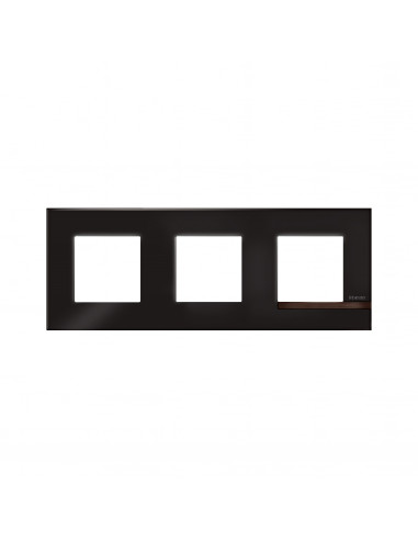 Plaque Altège Déco 3 postes Onyx noir brillant avec liseré bois foncé BTICINO BTAL9ON3