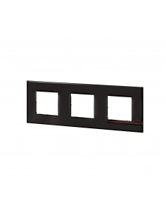 Plaque Altège Déco 3 postes Onyx noir brillant avec liseré bois foncé BTICINO BTAL9ON3 2