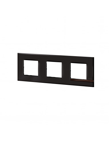 Plaque Altège Déco 3 postes Onyx noir brillant avec liseré bois foncé BTICINO BTAL9ON3