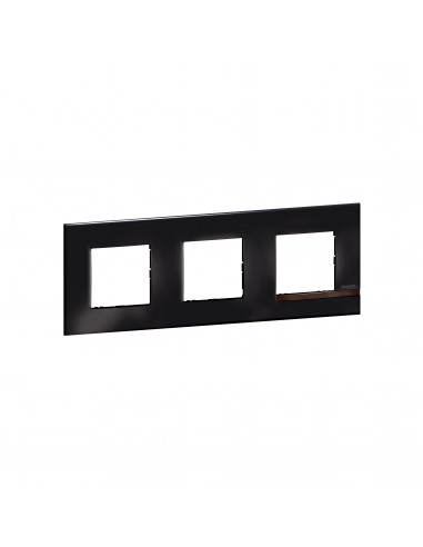 Plaque Altège Déco 3 postes Onyx noir brillant avec liseré bois foncé BTICINO BTAL9ON3