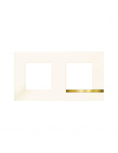 Plaque Altège Déco 2 postes Opale blanc brillant avec liseré imitation or BTICINO BTAL9OP2