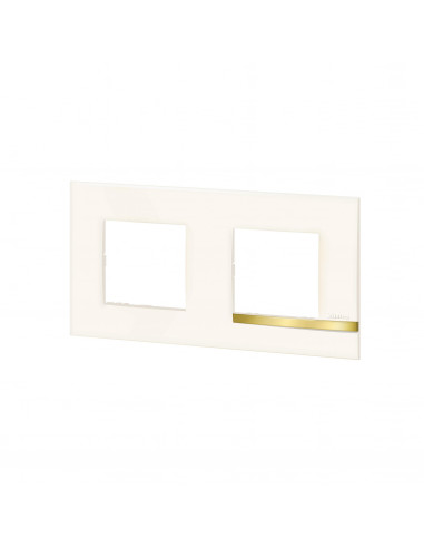 Plaque Altège Déco 2 postes Opale blanc brillant avec liseré imitation or BTICINO BTAL9OP2