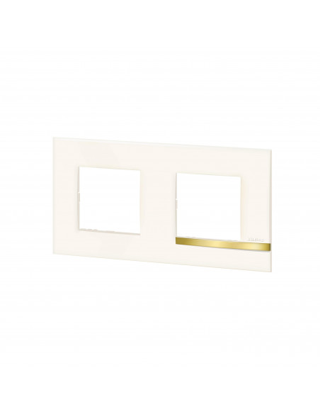 Plaque Altège Déco 2 postes Opale blanc brillant avec liseré imitation or BTICINO BTAL9OP2