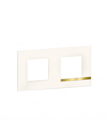 Plaque Altège Déco 2 postes Opale blanc brillant avec liseré imitation or BTICINO BTAL9OP2