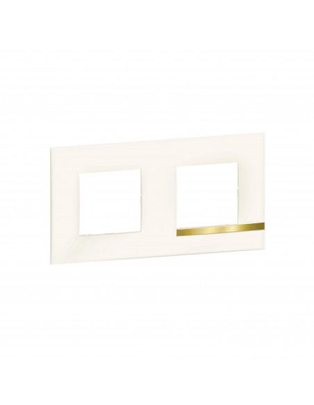 Plaque Altège Déco 2 postes Opale blanc brillant avec liseré imitation or BTICINO BTAL9OP2