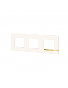 Plaque Altège Déco 3 postes Opale blanc brillant avec liseré imitation or BTICINO BTAL9OP3 2