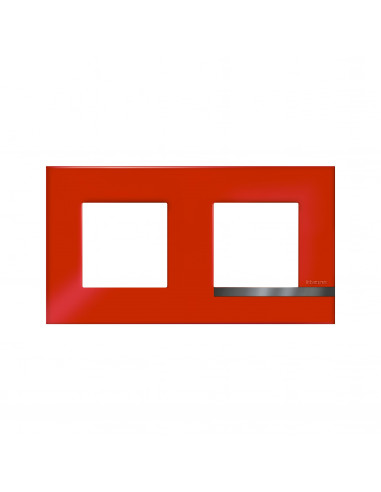 Plaque Altège Déco 2 postes Rubis rouge brillant avec liseré effet aluminium BTICINO BTAL9RU2