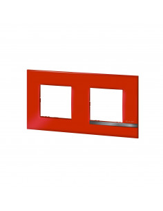 Plaque Altège Déco 2 postes Rubis rouge brillant avec liseré effet aluminium BTICINO BTAL9RU2 2