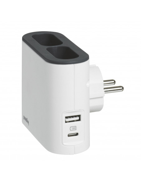 QUADRIPLITE CORNER 2 PRISES 2P 6A USB A+C BLANC/NOIR LEGRAND 049401
