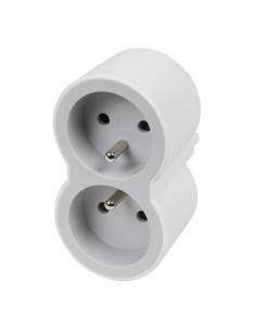 Fiche biplite avec 2 prises 2P+T frontales 16A 3680W blanc et gris clair LEGRAND 049431