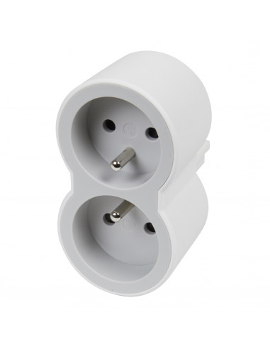 Fiche biplite avec 2 prises 2P+T frontales 16A 3680W blanc et gris clair LEGRAND 049431
