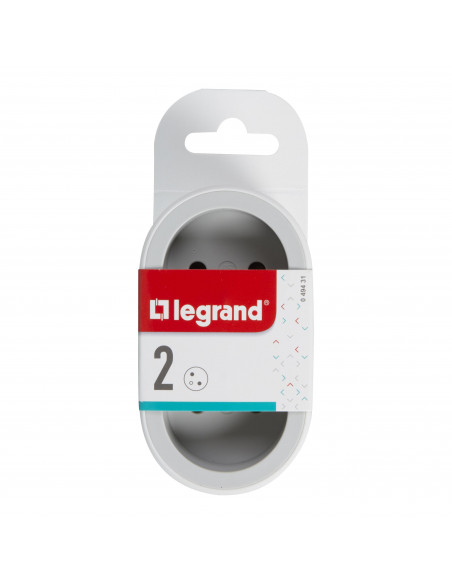 Fiche biplite avec 2 prises 2P+T frontales 16A 3680W blanc et gris clair LEGRAND 049431