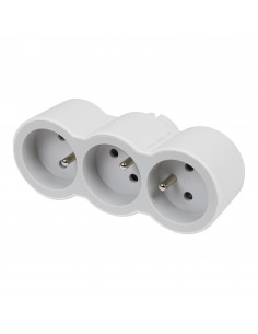 Fiche triplite avec 3 prises 2P+T frontales 16A 3680W blanc et gris clair LEGRAND 049433