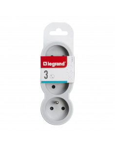 Fiche triplite avec 3 prises 2P+T frontales 16A 3680W blanc et gris clair LEGRAND 049433 2