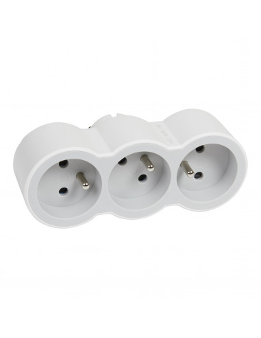 Fiche triplite avec 3 prises 2P+T frontales 16A 3680W blanc et gris clair LEGRAND 049433