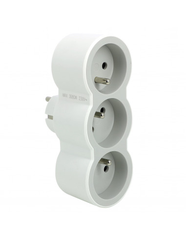 Fiche triplite avec 3 prises 2P+T frontales 16A 3680W blanc et gris clair LEGRAND 049433
