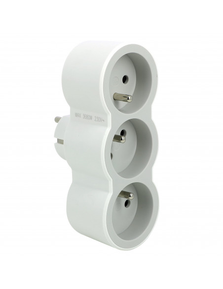 Fiche triplite avec 3 prises 2P+T frontales 16A 3680W blanc et gris clair LEGRAND 049433