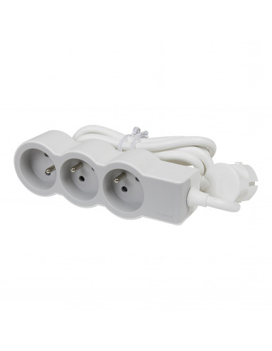 Rallonge multiprise extra-plate équipée de 3 prises 2P+T 16A 3680W avec cordon 1,5m blanc et gris clair LEGRAND 049470
