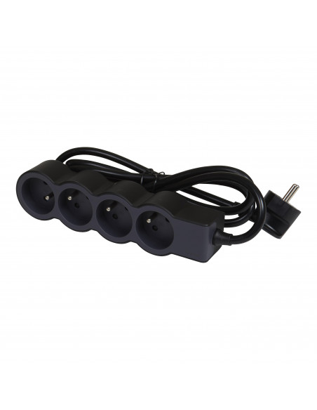 Rallonge 4x2P+T avec cordon 3m 3G1,5mm² noir/gris foncé LEGRAND 049491