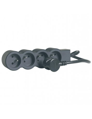 Rallonge 4x2P+T avec cordon 3m 3G1,5mm² noir/gris foncé LEGRAND 049491