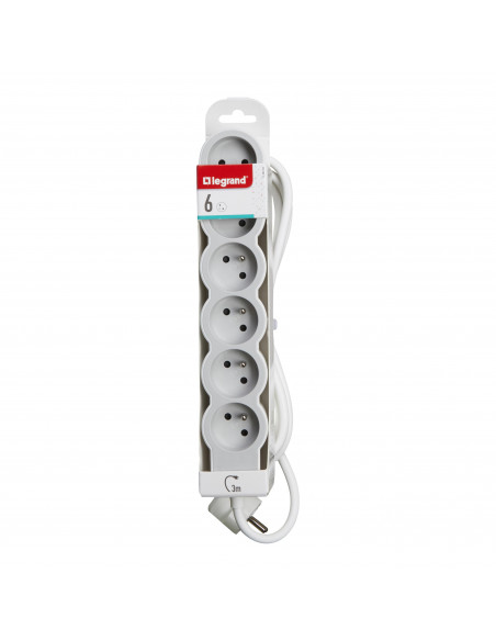 MULTIPRISE FB 6X2P+T STANDARD 3M 1.5MM2 BLANC/GRIS LEGRAND 049494