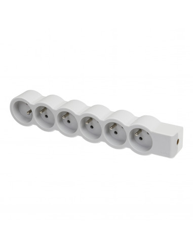 Multiprise extra-plate équipée de 6 prises 2P+T 16A 3680W à câbler blanc et gris clair LEGRAND 049499