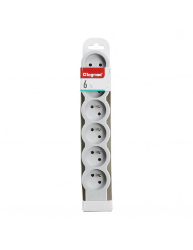 Multiprise extra-plate équipée de 6 prises 2P+T 16A 3680W à câbler blanc et gris clair LEGRAND 049499
