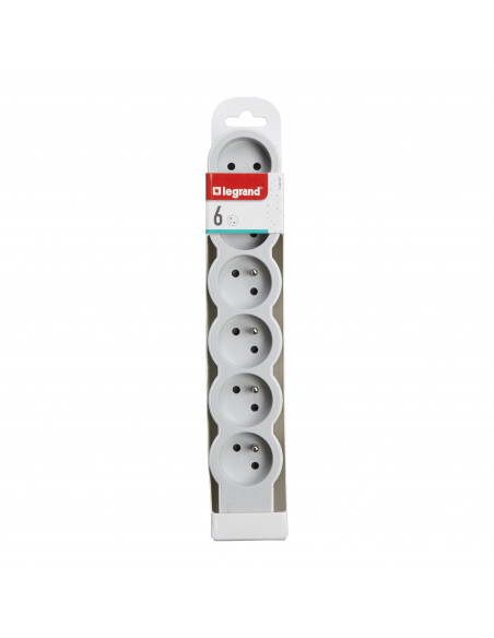 Multiprise extra-plate équipée de 6 prises 2P+T 16A 3680W à câbler blanc et gris clair LEGRAND 049499