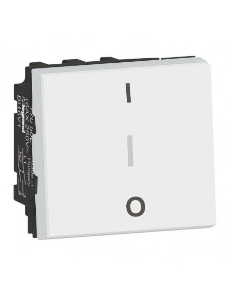 Interrupteur bipolaire + borne repiquage neutre 16AX 250V~ Mosaic 2 mod blanc LEGRAND 077050L