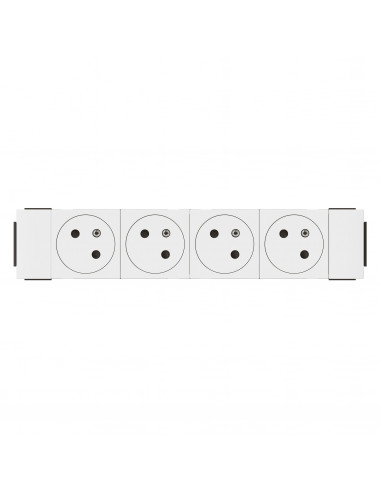 Quadruple prise de courant 2P+T Surface Soluclip pour goulotte Mosaic à clippage direct 8 modules blanc LEGRAND 077104L