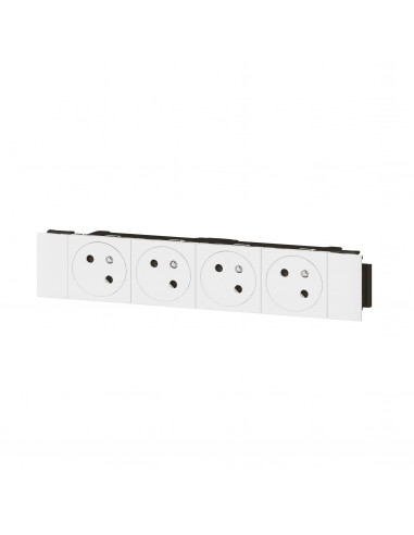 Quadruple prise de courant 2P+T Surface Soluclip pour goulotte Mosaic à clippage direct 8 modules blanc LEGRAND 077104L