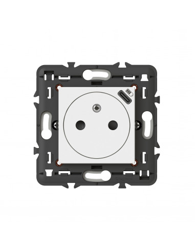 Prise de courant Surface Mosaic avec chargeur USB Type-C livrée avec support 2 modules blanc Legrand 077161L