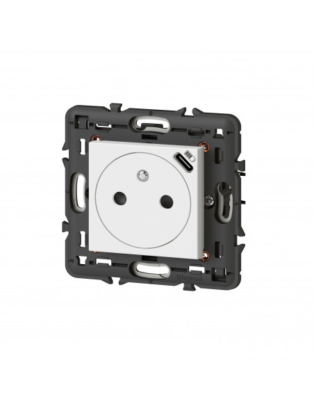 Prise de courant Surface Mosaic avec chargeur USB Type-C livrée avec support 2 modules blanc Legrand 077161L