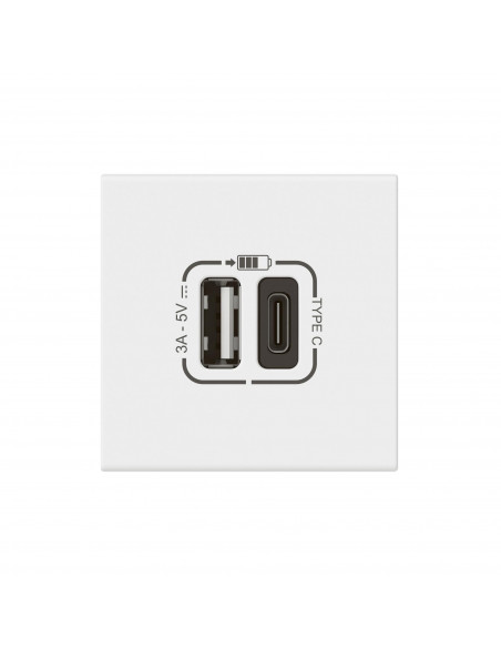 Chargeur USB Type-A + USB Type-C 3A 15W Mosaic Link 230V 2 modules blanc LEGRAND 077570L