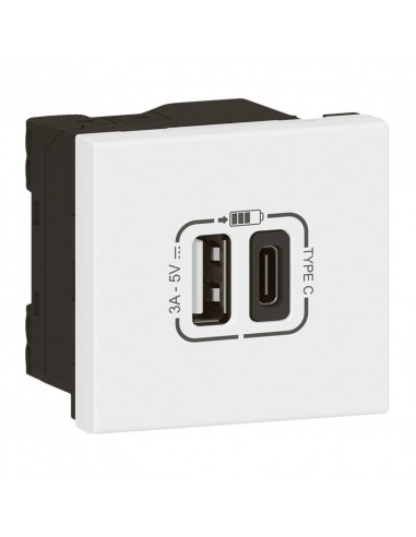 Chargeur USB Type-A + USB Type-C 3A 15W Mosaic Link 230V 2 modules blanc LEGRAND 077570L