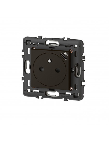 Prise 2P+T Surface avec chargeur USB Type-C Mosaic 2 modules avec support noir LEGRAND 079161L