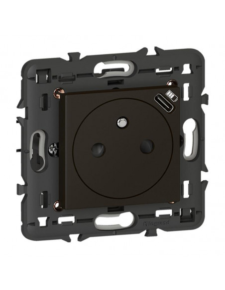Prise 2P+T Surface avec chargeur USB Type-C Mosaic 2 modules avec support noir LEGRAND 079161L