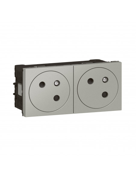 Double prise de courant 2P+T Surface Mosaic Link raccordement latéral 4 modules alu LEGRAND 079272L